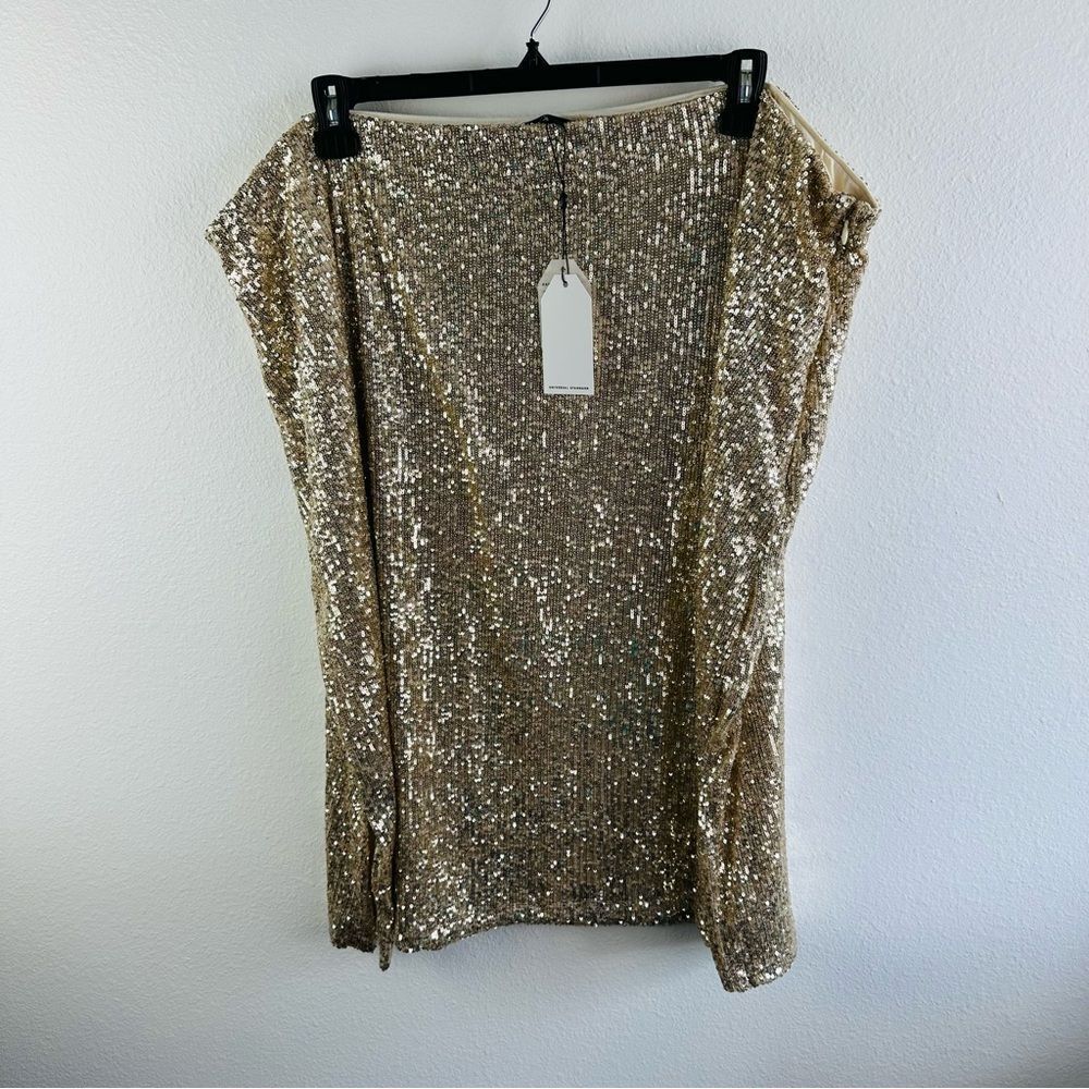 Universal Standard Gold Sequin Twinkle Lined Midi Skirt Size XL 26-28 NWT $248‎